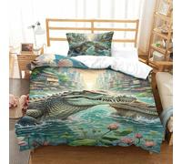 QIAVXZIP 3D Impreso cocodrilo Hiding in Mangroves 2 Piezas Hojas Funda Edredon Animales 1 Fundas De Almohada Novedad con Cremallera Hipoalergénica para Niños Y Adolescentes Single（135x200cm）