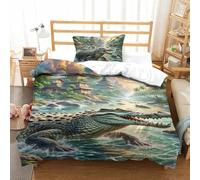 QIAVXZIP 3D Impreso cocodrilo Hiding in Mangroves 2 Piezas Hojas Funda Edredon Animales 1 Fundas De Almohada Novedad con Cremallera Suave para Adultos Y Niñas Single（135x200cm）