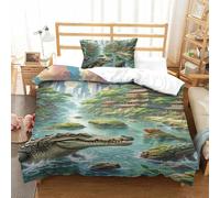 QIAVXZIP 3D Impreso cocodrilo Hiding in Mangroves 2 Piezas Juego De Funda Edredon Animales 1 Fundas De Almohada Novedad con Cremallera Hipoalergénica para Niños Single（135x200cm）