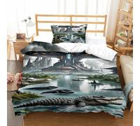 QIAVXZIP 3D Impreso cocodrilo Hiding in Mangroves 2 Piezas Juego De Funda Edredon Animales 1 Fundas De Almohada Microfibra con Cremallera Suave para Adultos Y Niñas Single（135x200cm）