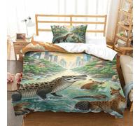 QIAVXZIP 3D Impreso cocodrilo Hiding in Mangroves 2 Piezas Juego De Funda Edredon Animales 1 Fundas De Almohada Microfibra con Cremallera Transpirable para Niños Single（135x200cm）