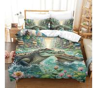 QIAVXZIP 3D Impreso cocodrilo Hiding in Mangroves 3 Piezas Hojas Funda Edredon Animales 2 Fundas De Almohada Microfibra con Cremallera Suave para Niños Double（200x200cm）