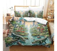 QIAVXZIP 3D Impreso cocodrilo Hiding in Mangroves 3 Piezas Hojas Funda Edredon Animales 2 Fundas De Almohada Novedad con Cremallera Suave para Niños Double（200x200cm）