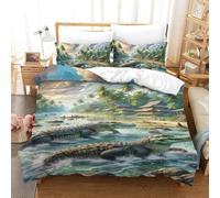 QIAVXZIP 3D Impreso cocodrilo Hiding in Mangroves 3 Piezas Hojas Funda Edredon Animales 2 Fundas De Almohada Novedad con Cremallera Transpirable para Niños Y Adolescentes Single（140x200cm）