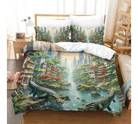 QIAVXZIP 3D Impreso cocodrilo Hiding in Mangroves 3 Piezas Hojas Funda Edredon Animales 2 Fundas De Almohada Microfibra con Cremallera Transpirable para Niños Y Adolescentes Super King（260x220cm）