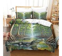 QIAVXZIP 3D Impreso cocodrilo Hiding in Mangroves 3 Piezas Hojas Funda Edredon Animales 2 Fundas De Almohada Novedad con Cremallera Suave para Niños King（220x240cm）