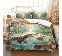 QIAVXZIP 3D Impreso cocodrilo Hiding in Mangroves 3 Piezas Juego De Funda Edredon Animales 2 Fundas De Almohada Microfibra con Cremallera Hipoalergénica para Adultos Y Niñas Single（140x200cm）