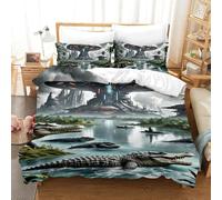 QIAVXZIP 3D Impreso cocodrilo Hiding in Mangroves 3 Piezas Juego De Funda Edredon Animales 2 Fundas De Almohada Microfibra con Cremallera Transpirable para Niños Single（140x200cm）