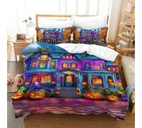 QIAVXZIP 3D Impreso Halloween 3 Piezas Hojas Funda Edredon 2 Fundas De Almohada Microfibra con Cremallera Suave para Adultos Y Niñas Single（140x200cm）