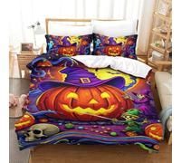 QIAVXZIP 3D Impreso Halloween 3 Piezas Juego De Funda Edredon 2 Fundas De Almohada Microfibra con Cremallera Transpirable para Niños Single（140x200cm）