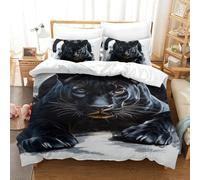 QIAVXZIP 3D Impreso Pantera Negra 3 Piezas Juego De Funda Edredon 2 Fundas De Almohada Novedad con Cremallera Hipoalergénica para Niños Y Adolescentes Single（140x200cm）
