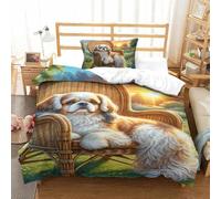QIAVXZIP 3D Impreso Shih Tzu 2 Piezas Hojas Funda Edredon 1 Fundas De Almohada Novedad con Cremallera Suave para Niños Single（135x200cm）
