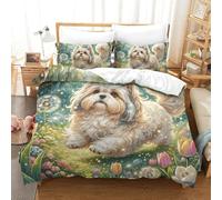 QIAVXZIP 3D Impreso Shih Tzu 3 Piezas Hojas Funda Edredon 2 Fundas De Almohada Microfibra con Cremallera Suave para Adultos Y Niñas King（220x240cm）