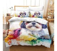 QIAVXZIP 3D Impreso Shih Tzu 3 Piezas Hojas Funda Edredon 2 Fundas De Almohada Novedad con Cremallera Suave para Adultos Y Niñas King（220x240cm）