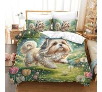 QIAVXZIP 3D Impreso Shih Tzu 3 Piezas Juego De Funda Edredon 2 Fundas De Almohada Microfibra con Cremallera Suave para Niños Y Adolescentes Double（200x200cm）
