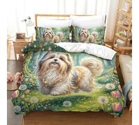 QIAVXZIP 3D Impreso Shih Tzu 3 Piezas Juego De Funda Edredon 2 Fundas De Almohada Microfibra con Cremallera Hipoalergénica para Niños Double（200x200cm）
