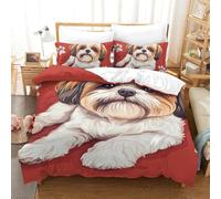 QIAVXZIP 3D Impreso Shih Tzu 3 Piezas Juego De Funda Edredon 2 Fundas De Almohada Novedad con Cremallera Suave para Niños Single（140x200cm）