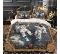 QIAVXZIP astronautas espaciales Impresión 3D 3 Piezas cubrecama Arte Floral de fantasía Funda de edredón Microfibra Transpirable antiácaros para bebés Chicos Mujeres Double（200x200cm）