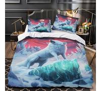 QIAVXZIP Aullido del Lobo ártico Impresión 3D 3 Piezas Funda de edredón Arte Digital de fantasía Funda de colchón Microfibra Transpirable antiácaros para bebés Chicos Chicas Single (135x200cm)