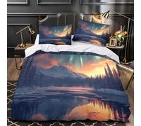 QIAVXZIP Auroras boreales Impresión 3D 3 Piezas cubrecama Arte de Paisaje Invernal Funda de colchón Microfibra morbida Cierre Cremallera para Adolescentes bebés Adultos Single（140x200cm）