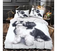 QIAVXZIP Cachorro Shih Tzu Impresión 3D 3 Piezas Funda de edredón Estilo de ilustración de Dibujos Animados cubrecama Microfibra Transpirable antiácaros para bebés Chicos Adultos Single (135x200cm)