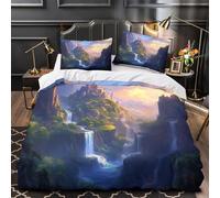 QIAVXZIP Castillo de fantasía Impresión 3D 3 Piezas Funda de edredón Paisaje de fantasía Medieval cubrecama Microfibra morbida Cierre Cremallera para bebés Adolescentes Hombres King（220x240cm）