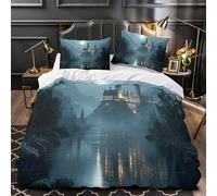 QIAVXZIP Castillo de Noche Impresión 3D 3 Piezas Funda de edredón Escena de Paisaje de fantasía cubrecama Microfibra morbida Transpirable para bebés Adolescentes Hombres Super King（260x220cm）