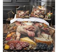 QIAVXZIP Cerdo con la Lengua Fuera Impresión 3D 3 Piezas cubrecama Estilo Fiesta de Comida Funda de colchón Microfibra hipoalergénica Transpirable para bebés Mujeres Adultos Double（200x200cm）