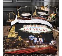 QIAVXZIP Escena Nocturna de Las Vegas Impresión 3D 3 Piezas Funda de edredón cubrecama Microfibra hipoalergénica Cierre Cremallera para Chicos Adolescentes Mujeres Double（200x200cm）