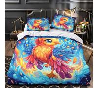 QIAVXZIP Fantasía del pájaro de Fuego Impresión 3D 3 Piezas Funda de edredón Arte de Criaturas mágicas cubrecama Microfibra Transpirable antiácaros para bebés Chicos Adultos Single（140x200cm）