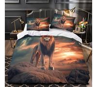 QIAVXZIP León de pie Impresión 3D 3 Piezas Funda de edredón Retrato de Animal Salvaje cubrecama Microfibra hipoalergénica antiácaros para Chicos bebés Hombres Super King（260x220cm）