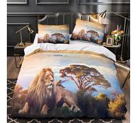 QIAVXZIP León descansando Impresión 3D 3 Piezas Funda de edredón Escena de Vida Salvaje de Safari Funda de colchón Microfibra morbida hipoalergénica para Chicos bebés Adultos Single (135x200cm)