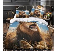 QIAVXZIP León rugiente Impresión 3D 3 Piezas Funda de colchón Estilo Animal Salvaje cubrecama Microfibra Transpirable Cierre Cremallera para Chicos Adolescentes Adultos Super King（260x220cm）