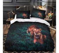 QIAVXZIP Leona Salvaje Impresión 3D 3 Piezas Funda de edredón Fotografía de Vida Silvestre Natural cubrecama Microfibra Transpirable antiácaros para bebés Hombres Adultos Single (135x200cm)