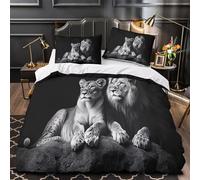 QIAVXZIP Leona y Macho Impresión 3D 3 Piezas Funda de edredón Fotografía de Animales Salvajes Funda de colchón Microfibra morbida hipoalergénica para bebés Chicas Hombres King（220x240cm）