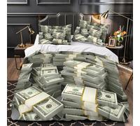 QIAVXZIP Montones de Efectivo Impresión 3D 3 Piezas cubrecama Estilo de finanzas empresariales Funda de colchón Microfibra morbida antiácaros para Adolescentes Chicas Hombres Single (135x200cm)