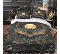 QIAVXZIP Murciélago de Halloween Impresión 3D 3 Piezas Funda de edredón Obra de Arte mística gótica cubrecama Microfibra hipoalergénica Cierre Cremallera para bebés Chicas Adultos Single（140x200cm）