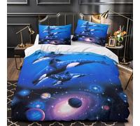 QIAVXZIP orcas Impresión 3D 3 Piezas cubrecama Estilo artístico de Vida Marina Funda de colchón Microfibra morbida Cierre Cremallera para Adolescentes Chicos Mujeres Double（200x200cm）