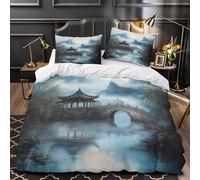 QIAVXZIP Pabellón Tradicional Chino Impresión 3D 3 Piezas Funda de edredón Paisaje de montaña brumosa cubrecama Microfibra morbida antiácaros para Adolescentes Mujeres Adultos Super King（260x220cm）