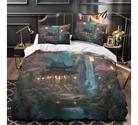 QIAVXZIP pabellón Tradicional Impresión 3D 3 Piezas Funda de colchón Paisaje de jardín asiático Funda de edredón Microfibra hipoalergénica antiácaros para Chicos Adolescentes Mujeres King（220x240cm）