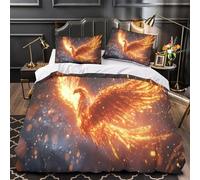 QIAVXZIP pájaro de Fuego mítico Impresión 3D 3 Piezas cubrecama Arte de Criaturas míticas de fantasía Funda de colchón Microfibra morbida hipoalergénica para Chicos bebés Mujeres Single（140x200cm）