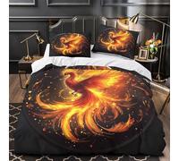 QIAVXZIP pájaro de Fuego mítico Impresión 3D 3 Piezas cubrecama Estilo de Arte fantástico Funda de colchón Microfibra Transpirable Cierre Cremallera para niños Chicas Hombres Super King（260x220cm）