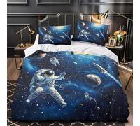 QIAVXZIP Paseo Espacial de astronautas Impresión 3D 3 Piezas Funda de edredón Funda de colchón Microfibra Transpirable antiácaros para bebés Mujeres Adultos Single（140x200cm）