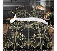 QIAVXZIP Patrón ArtDeco Impresión 3D 3 Piezas Funda de edredón Estilo geométrico Dorado cubrecama Microfibra morbida Cierre Cremallera para bebés Adolescentes Hombres King（220x240cm）