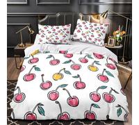 QIAVXZIP Patrón de Cereza Impresión 3D 3 Piezas cubrecama Estilo Garabato Dibujado a Mano Funda de edredón Microfibra Transpirable antiácaros para Chicos bebés Adultos King（220x240cm）