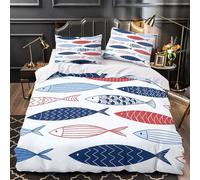 QIAVXZIP Patrón de pez Impresión 3D 3 Piezas cubrecama Estilo Garabato náutico Funda de edredón Microfibra morbida Transpirable para Chicas bebés Adultos Double（200x200cm）