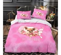 QIAVXZIP Perro Chihuahua Impresión 3D 3 Piezas cubrecama Estilo de diseño Floral Rosa Funda de colchón Microfibra hipoalergénica Cierre Cremallera para Chicas Hombres Adultos Single (135x200cm)