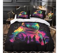 QIAVXZIP Resplandor Espacial de astronautas Impresión 3D 3 Piezas cubrecama Funda de colchón Microfibra morbida hipoalergénica para Adolescentes Mujeres Adultos Super King（260x220cm）