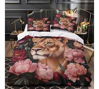 QIAVXZIP Retrato de Leona Impresión 3D 3 Piezas Funda de colchón Estilo de Arte botánico Funda de edredón Microfibra Cierre Cremallera antiácaros para bebés niños Adultos Single（140x200cm）