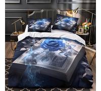 QIAVXZIP Rosa Azul Mística Impresión 3D 3 Piezas cubrecama Estilo de Arte fantástico Funda de edredón Microfibra hipoalergénica Cierre Cremallera para Adolescentes Hombres Adultos Double（200x200cm）